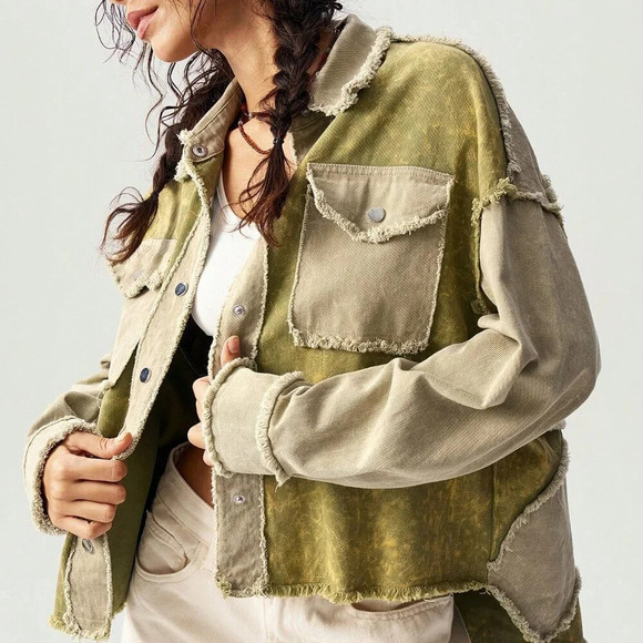 Multicolor Casual Women's Woven Turndown Collar Long Sleeve Loose Washed Jacket - Picture 7 of 8